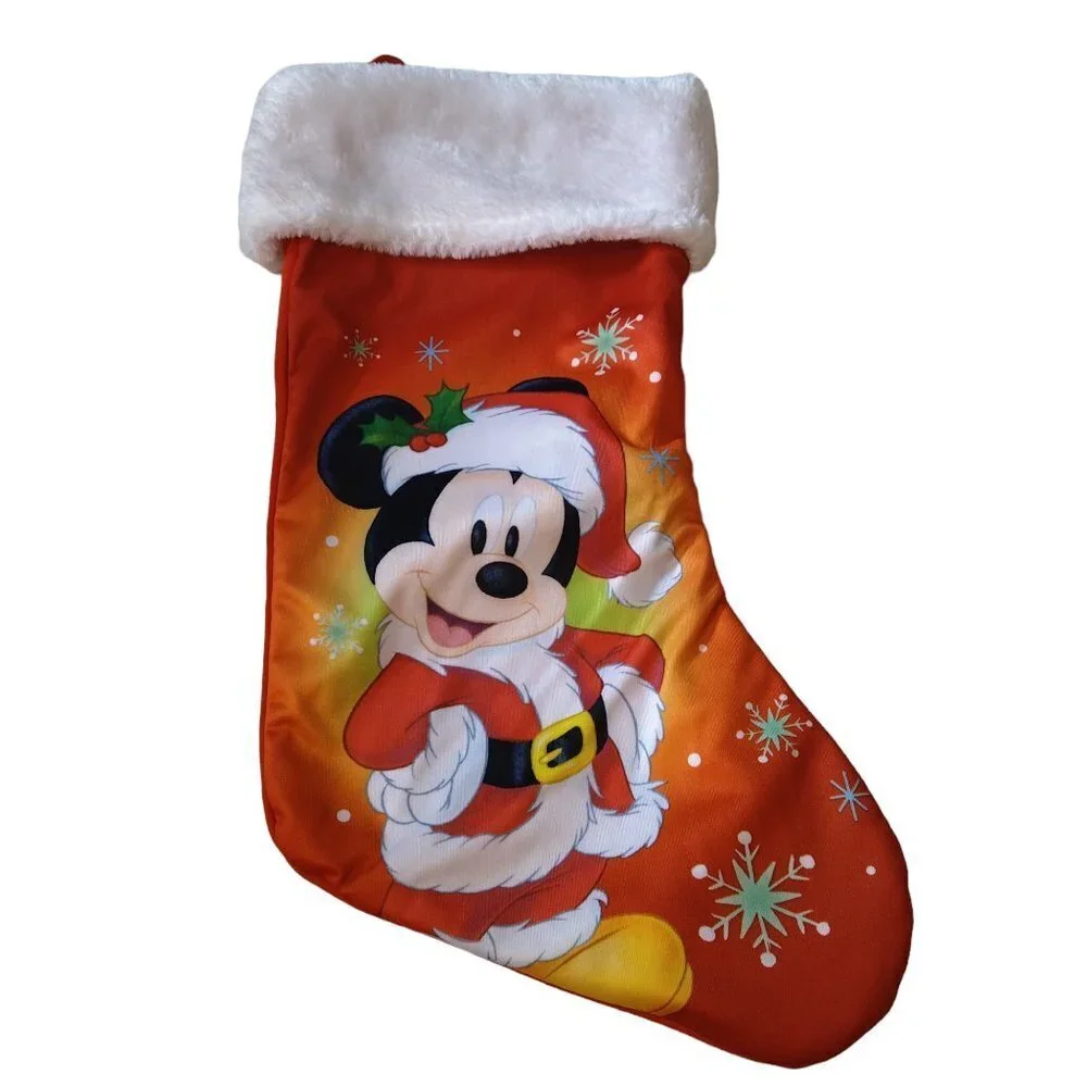 Disney Mickey Mouse Holiday Christmas Stocking Red With White Cuff CB1